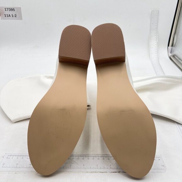 White Knee High Boot Almond Toe Mid Calf Booties for Women Chunky Heel Work Boot - Picture 6 of 7